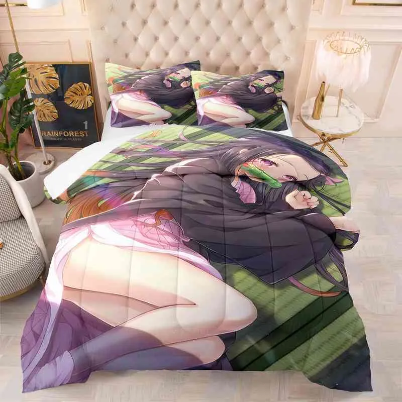 Anime Demon Slayer Kochou Shinobu Kamado Nezuko Cosplay Däcke Cover Bedding set Set Full Size King Bed Comport Quilt Home