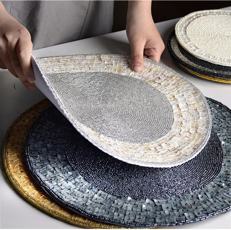 Creative handmade shell placemats redonda mesa retângulo placemat decoração de casca anti-jantar mesa de esteira