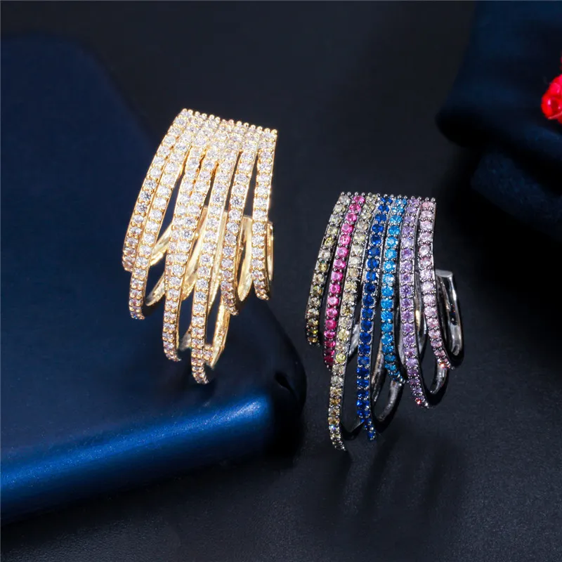 Красочные серьги-кольца с кубическим цирконием ААА, дизайнерские серьги для женщин, вечерние медные украшения, серебро 18 карат, позолоченные, с полным цирконием, серьги Valentine195w