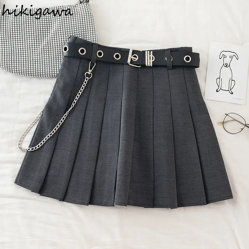 Hikigawa Y2K Skirt for Women Japan Faldas Mujer Moda A Line Mini Skirts Female Chain High Waist Gothic Clothes 220324
