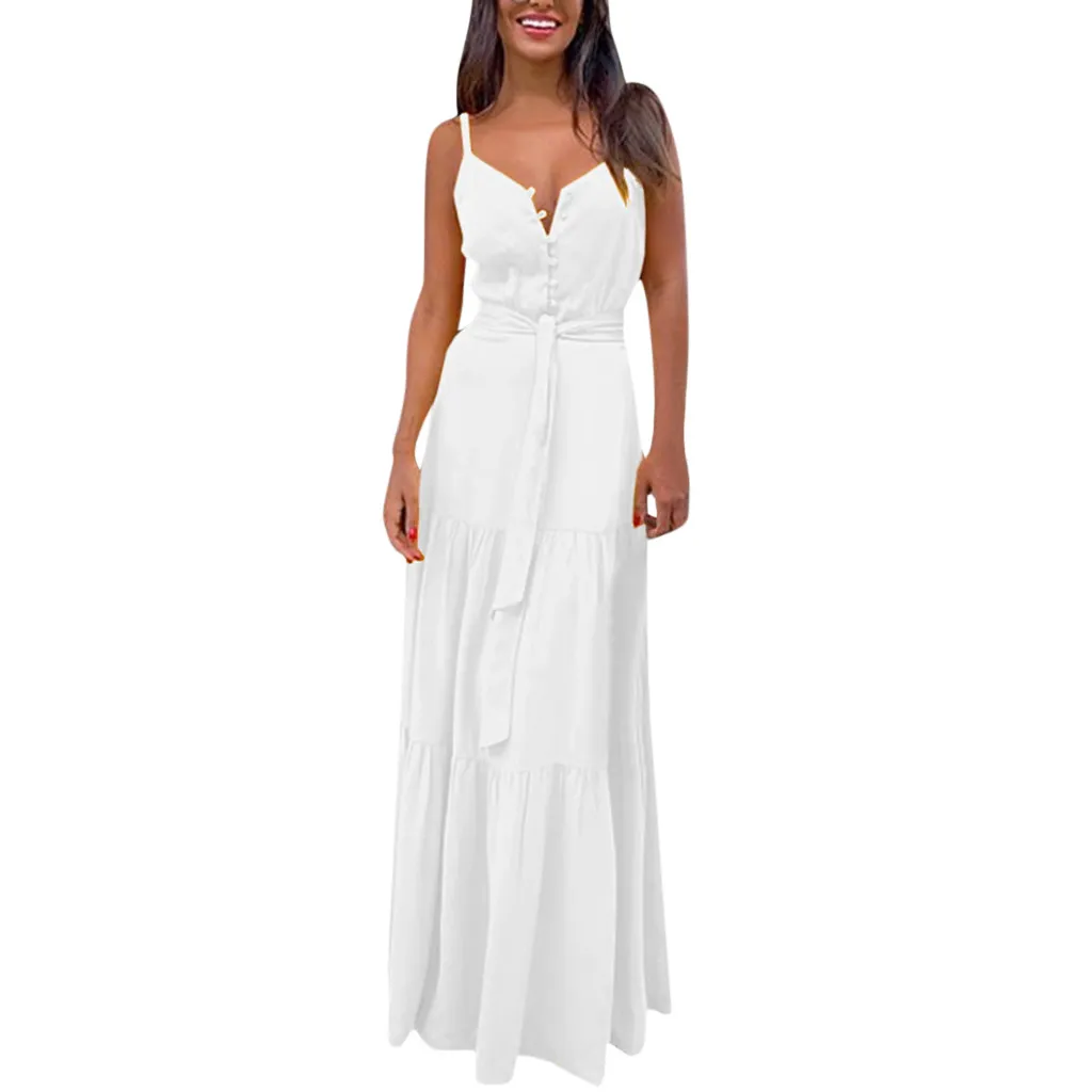 Mode zomerjurk vrouwen boho-stijl mouwloze strappy vrouwelijke lange jurken v-neck bandage feest strand jurk vestidos#j3