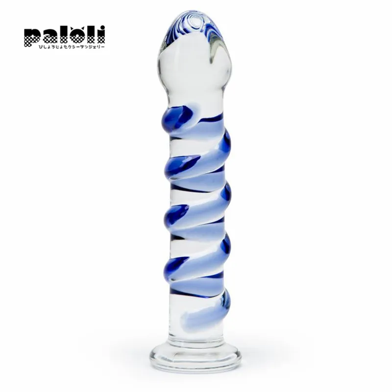 Vuxna produkter Sapphire Spiral Glass Dildo Sexiga leksaker för kvinnor Gay Masturbation Crystal Female Masturbator
