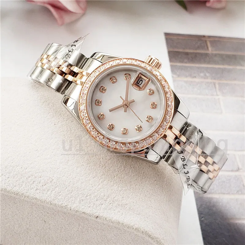 Kvinnor tittar på 21 mm Full rostfritt stål Automatisk mekanisk diamantram Luminous Waterproof Lady Wristwatches Fashion Clothes 243a