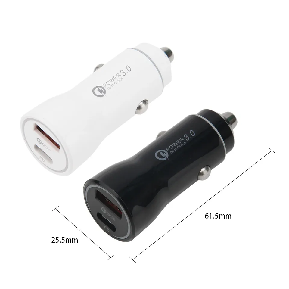 36W 2 Ports USB PD Chargeur De Voiture QC 3.0 Charge Rapide Pour Huawei Xiaomi Samsung Adaptateur De Charge De Téléphone Portable