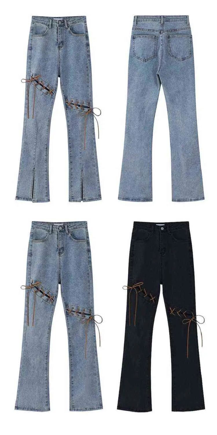 vrouw jeans hoge taille klinging wijde pijpen denim kleding blauw StreetwearヴィンテージKwaliteit Harajuku Rechte Broek 2022 Fashion L220726