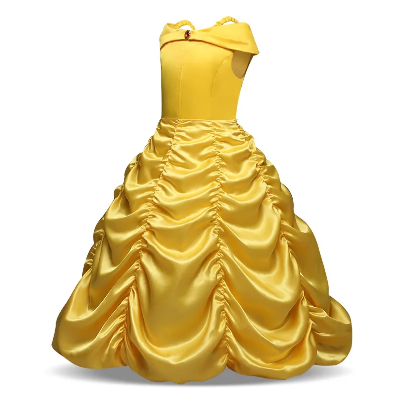 Cosplay Belle Princesse Robe Filles Robes Pour La Belle et la Bête Enfants Vêtements De Fête Bâton Magique Couronne Enfants Costume 220707