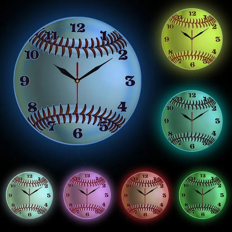 Decoração personalizada da sala de esportes 3D personalizada seu nome, design de beisebol acrílico relógio de parede impresso 220615