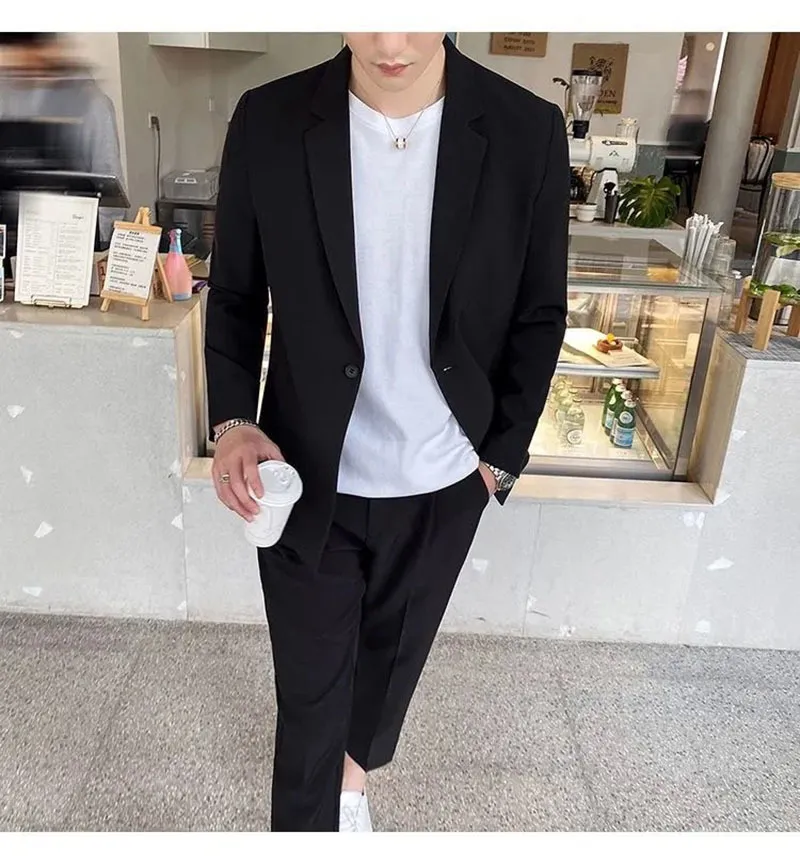 GODLIKEU Casual Losse Mannen Blazer Koreaanse Mode Zwart Pak Top Lange Mouw Vest Jas Kleding 220514
