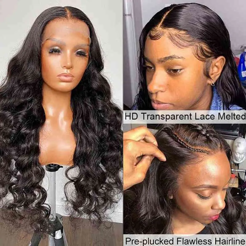 Lace Frontal Wig 13x6 Human Hair 4x4 Fermeture Transparent Loose Wave 220608