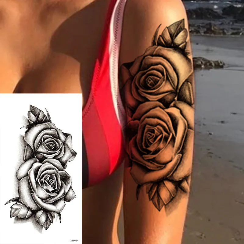 Adesivo de tatuagem temporária à prova d'água 3D Renda Rosa Flor Tatuagens Linha Arte Corporal de Lótus Braço Manga Falsa Tatuagem Feminina Masculina 220521