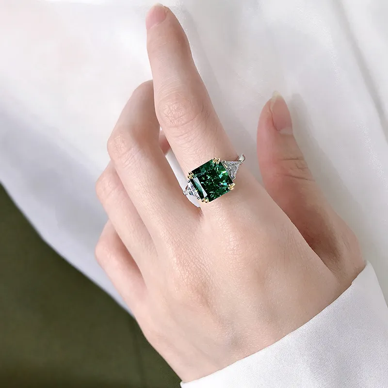 OEVAS 100 925 SREBROŚCI 10 10 mm Emerald High Carbon Diamond Pierścienie dla kobiet błyszczące weselne biżuteria Hurtowa prezent 220726