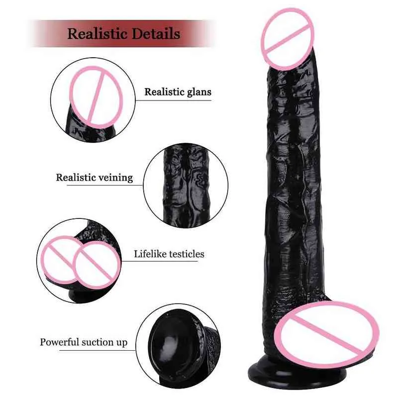 Nxy Dildo Super Enorme Strapon Nero Spessore Gigante Realistico Culo Anale con Ventosa Grande Pene Morbido Giocattolo Del Sesso Le Donne220418