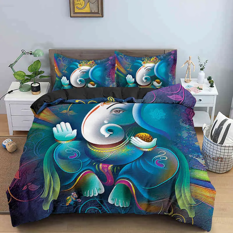 Indian Ganesha Däcke Cover Bohemian Meditation Elephant Bedding Set Mandala Comforter Full Twin For Kids Teen Adults Decor