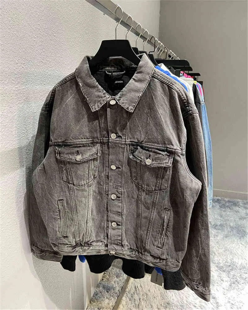 Vestes manteaux excellent sens version automne hiver nouveau dos amour broderie impression usé lavage denim Paris veste tendance