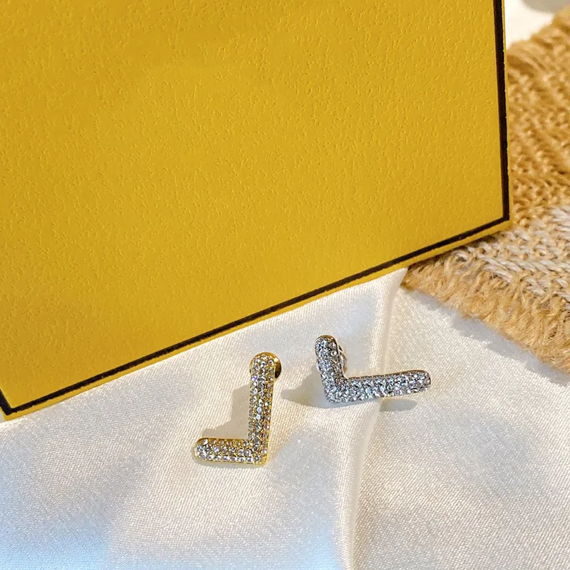 Womens Designer Earrings Stud Fashion Jewelry Letter Luxury Diamond Earring Gold Silver Classic Men hoops F Earring Jewelrys 2204081D