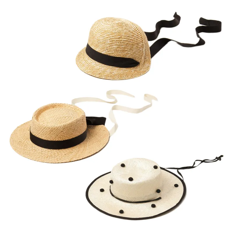 Sun Hat For Children Outdoor Activity Chin Stem Justera Straw Hat Girls Raffia Sun Cap Summer Beach Seashore CX220510