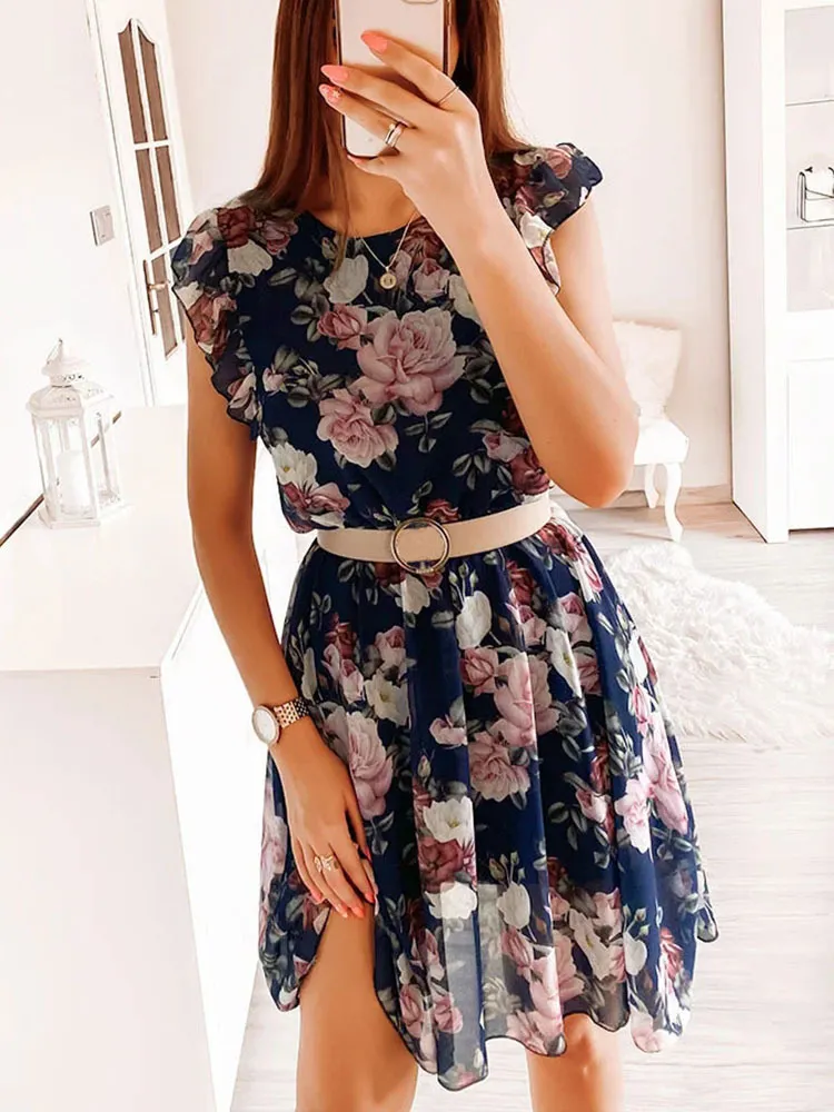 Vestido de estampa floral com moda de verão Ladies Ladies Casual Sleeseless Elastic Long Women V Neck Pished Party 220713