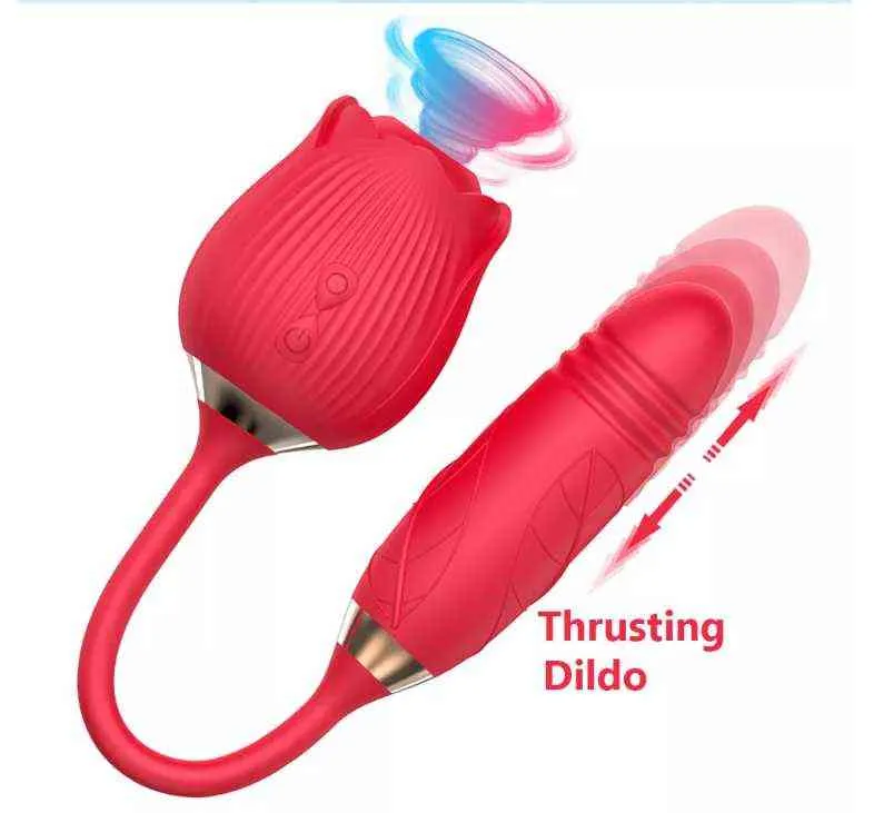 NXY Vibrators Clit Sucker Lick Rose Sex Toy Massage Dildo 2 i 1 för kvinnor Vuxen 0411