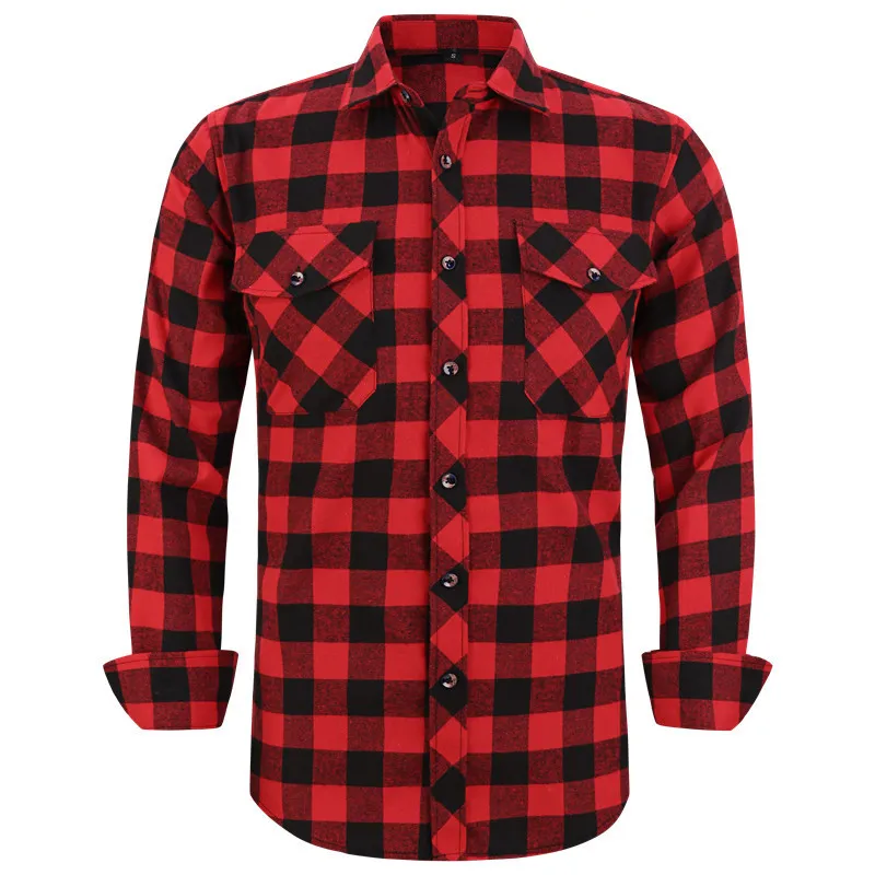 Men's Plaid Flannel Shirt Spring Autumn Male Regular Fit Casual Long-Sleeved Shirts For USA SIZE S M L XL 2XL 220401