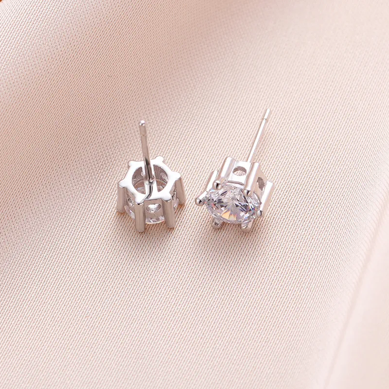 S925 Pendientes tipo botón de plata esterlina Bling Zircon Diamond Stone Compromiso Joyería de boda256i