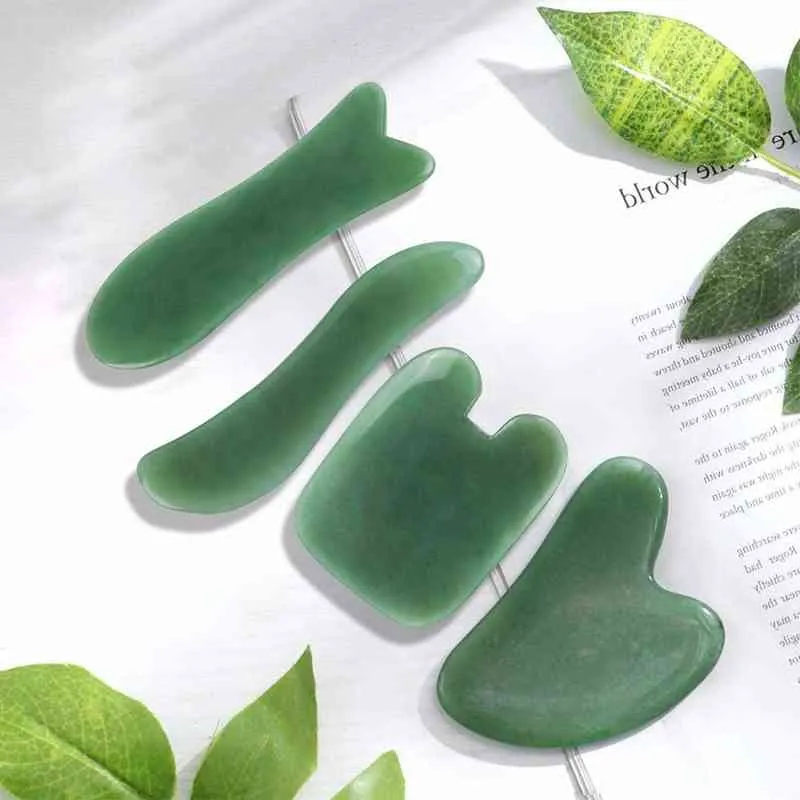 Green Gua Sha Massage Tool for Jade Stone Face Massager Skin Scraping Natural Board Body220429