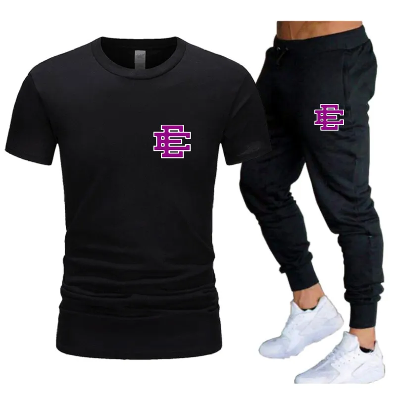 Été Hommes T-shirt Pantalon Hommes s ensembles Sportswear Marque Impression Costumes Décontractés Mode Gym Workout Manches Courtes Top Tees 220613