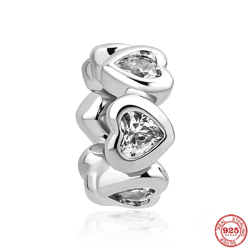 925 STERLING Gümüş Charms Köpüklü serbest kalp iç içe geçmiş kalpler boncuk kolye fit orijinal boncuklar orijinal fit pandora bilezik mücevher yapım diy hediye