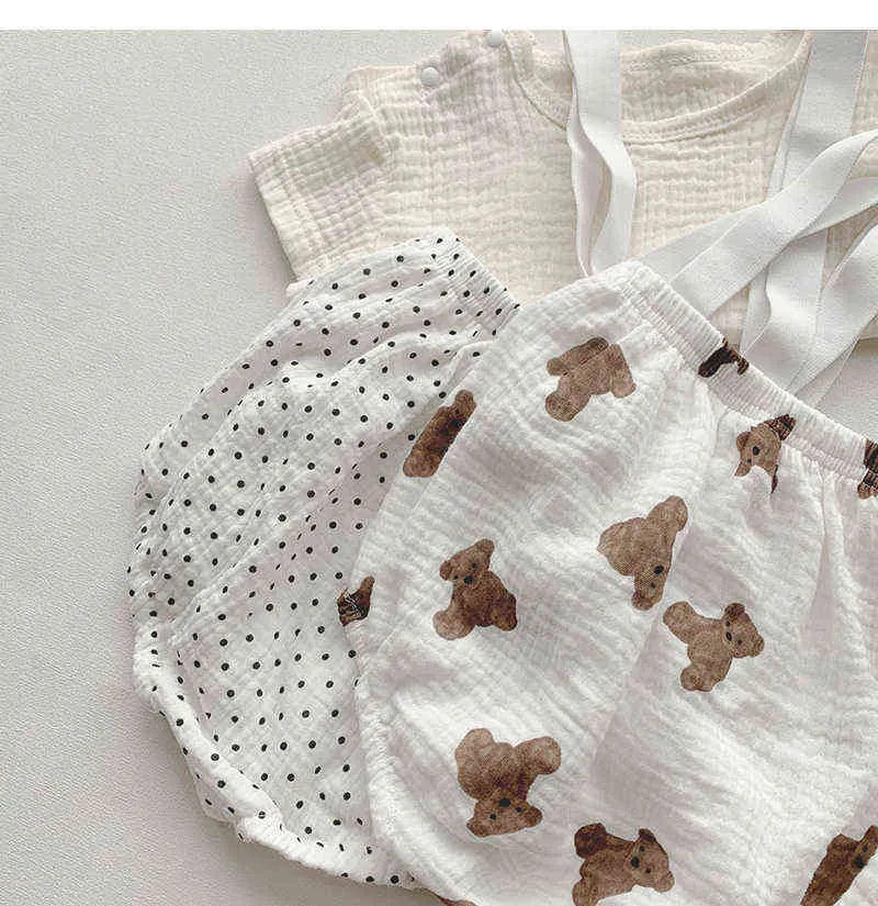 Zestaw ubrania dla niemowląt Solidny kolor Short-Sleevet-shirt + Romper Dwuczęściowy garnitur Summer Noworodka dla dziewcząt G220509