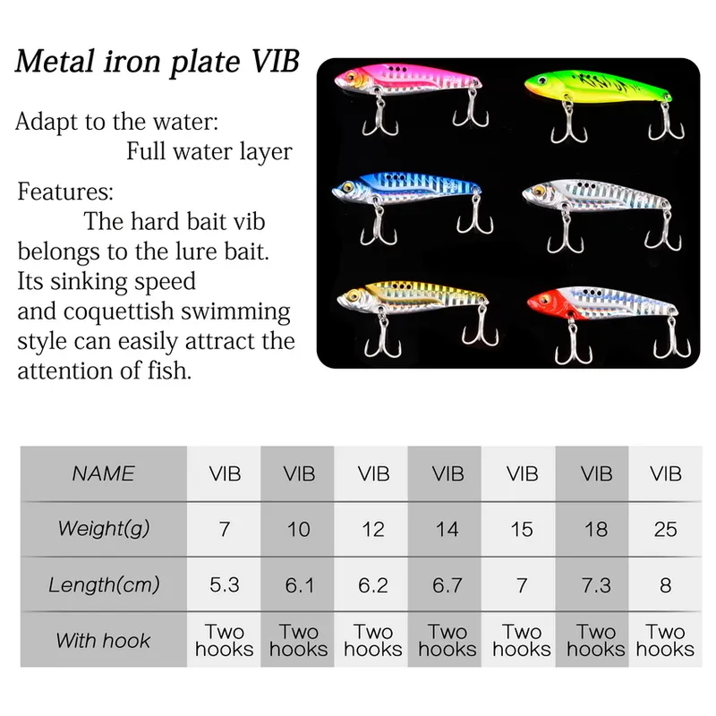 Metal Vib Blade Blade Przynęta 7101214151825G Zatopanie wibracyjne przynęty atmosfery do basu szczupaka