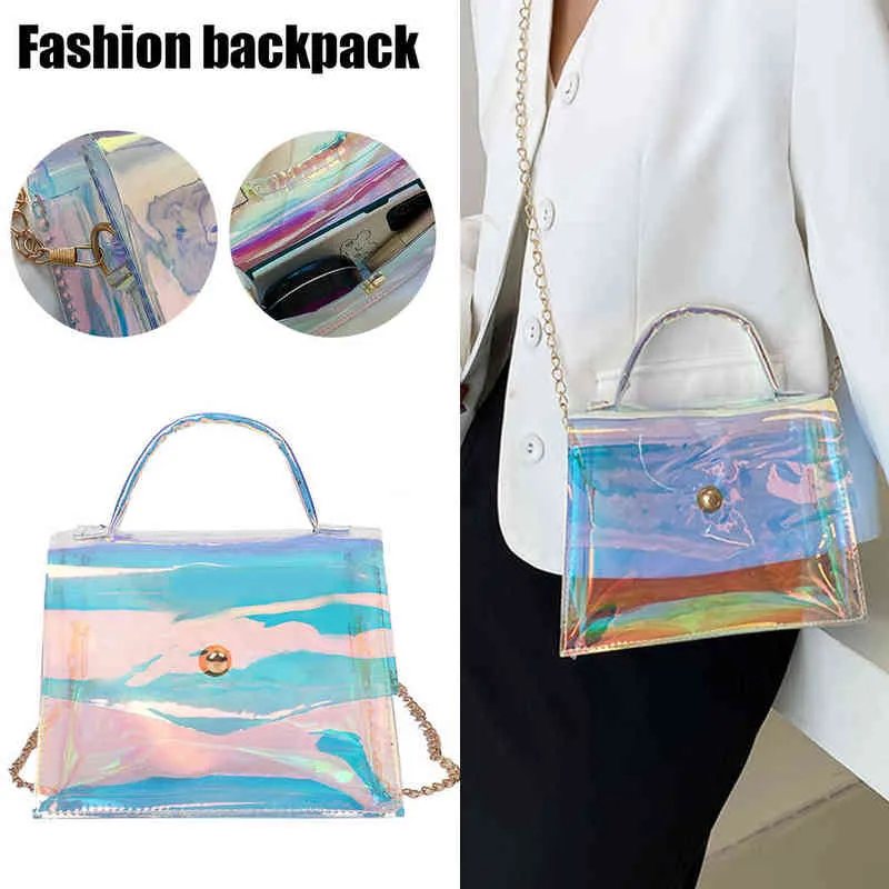 Ежедневные прозрачные сумки для прозрачного шоппинга Женщины Лазерная цепочка Дизайн на плечо Сумки маленький Одноместный ремешок Messenger Black Bags G220420