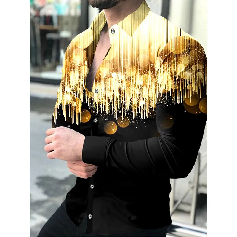Mode Men skjortor Turn-Down Collar Knapped Shirt Casual Quicksand Print Long Sleeve Tops Men's Clothing Prom Cardigan 220812