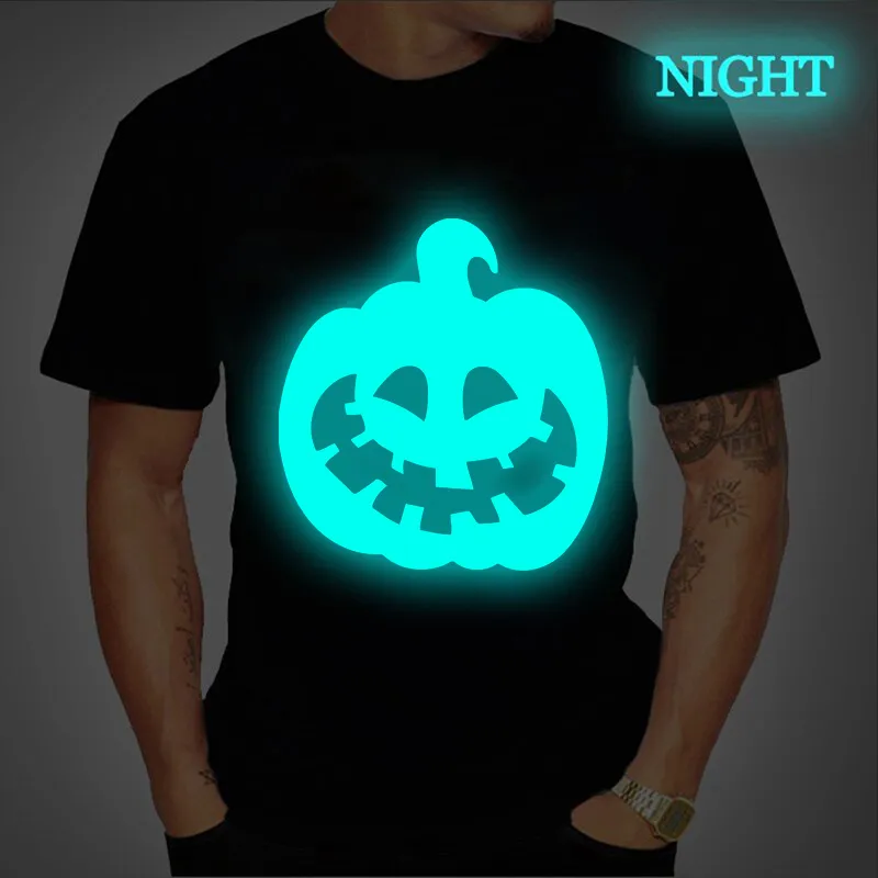 Högkvalitativ t -shirt mode överdimensionerad halloween pumpa tshirt herr casual o nack djävul luminös tshirt för man topp tees 220608