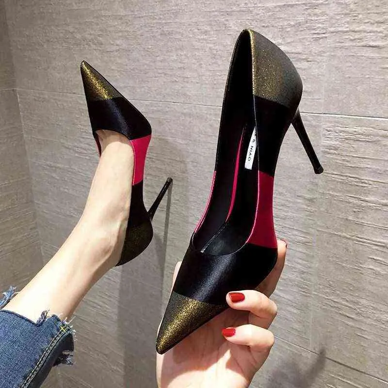 2022 Spring Fashion Sexy High Heels Women Pumps Pointed Toe Office Lady Working Shoes French Style Female Footware Black GREEN G220425