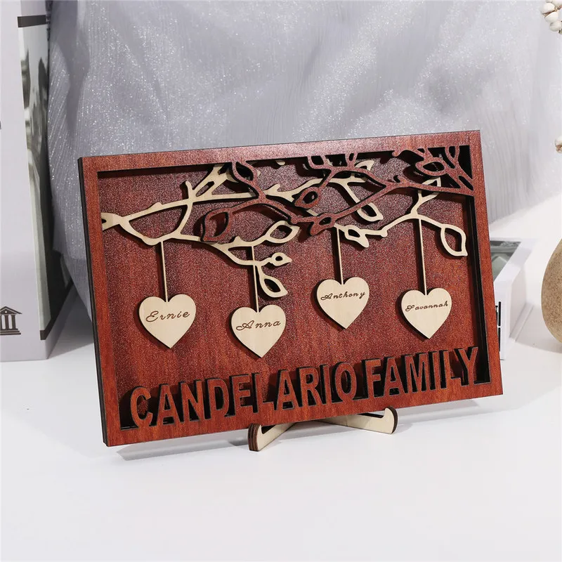 Personalisierte Familiennamen Baumschild Rahmen Holz DIY -Kunsthandwerk benutzerdefinierte Desktop -Ornamente für Mama Dad Großeltern Home Dekoration 220623