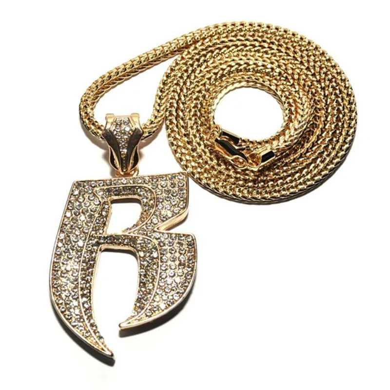 Ожерелья с подвесками, креативное ожерелье со стразами и буквой R для мужчин, ювелирные изделия в стиле хип-хоп с длинной цепочкой со льдом, 3 цветаPend2597