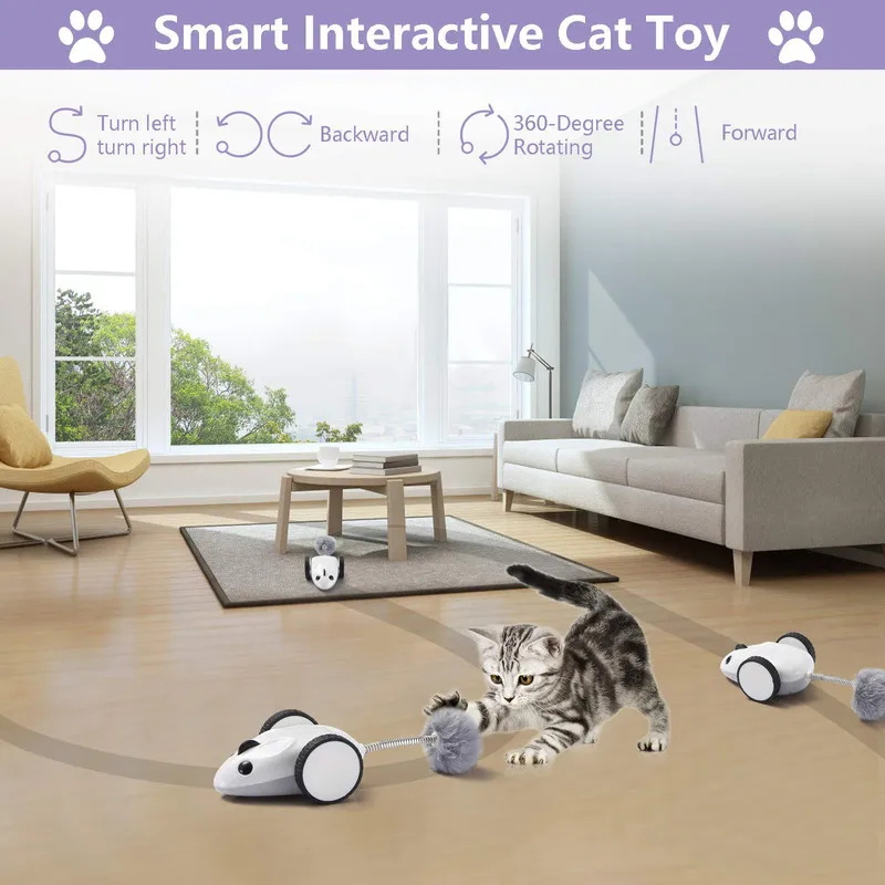 Smart Mouse Racer Interactive Cat Toys APP Remote Controlled Automatic USB Charging 360 Degree Electric Cat Feather Kitten Toys 220510