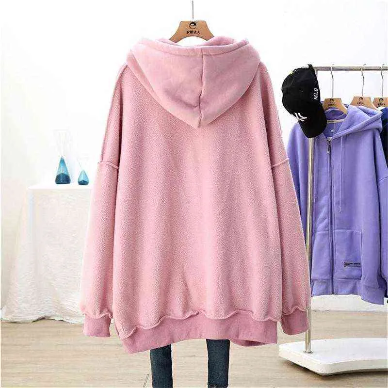 Winter Baumwolle Frauen Hoodie Frauen Sweatshirt Pendler Solide Zipper Harajuku Rosa Lange Ärmel Warm Halten Pullover Weiblichen Mantel T220726