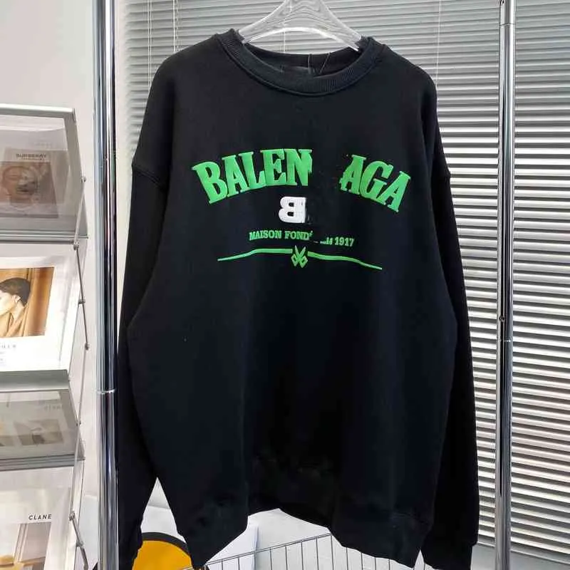 Vendite dirette in fabbrica 58% di sconto Paris home bv green 2022 stile primaverile contrasto di colore lettera stampa girocollo maglione pullover il tempo libero semplice uomo e donna stesso stile