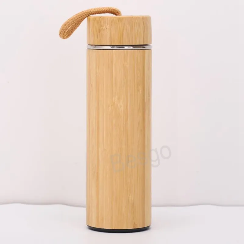 500ml de aço inoxidável copo de vácuo bambu isolado xícaras com filtro de chá portátil dupla camada caneca de água ao ar livre canecas BH6361 TYJ