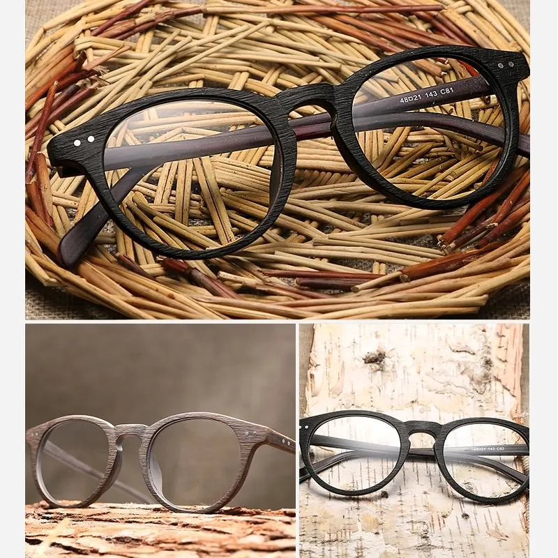 Mode Sonnenbrillenrahmen Holz Brillen Kurzsichtige Brillengestell Männer Frauen Optisches Spektakel Holz Klare Linse Lesen Runde Ebene G2860