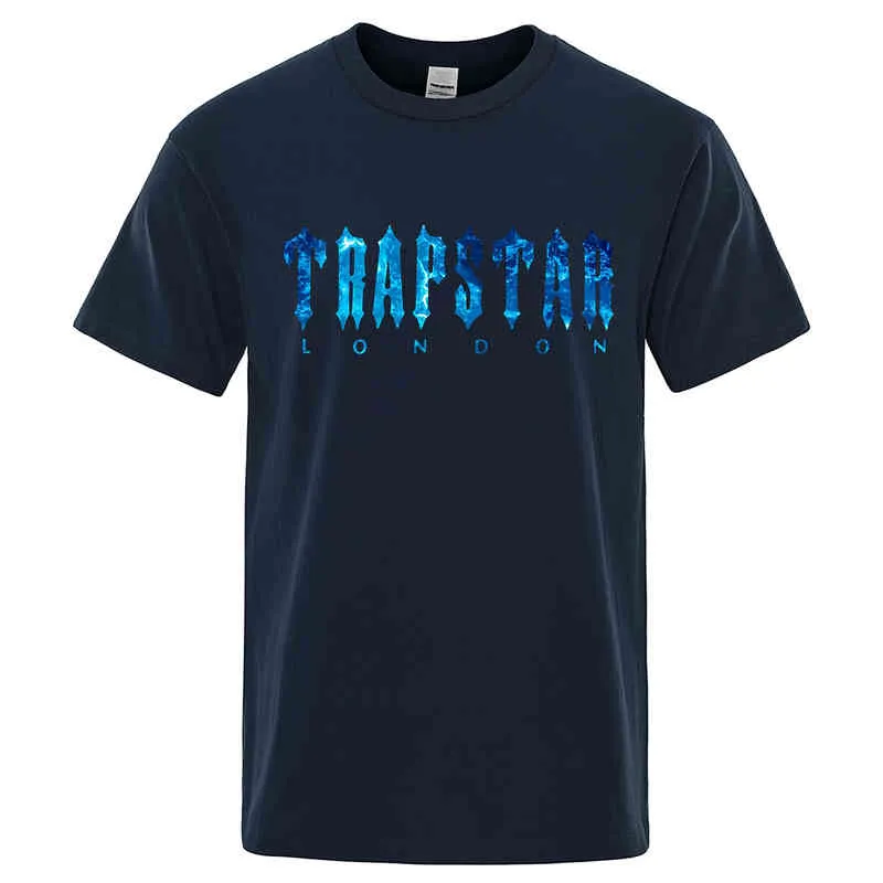 Summer Trapstar London undervattensblå tryckt t-shirt Män andas Casual Short Sleeve Street överdimensionerade märke T-skjortor