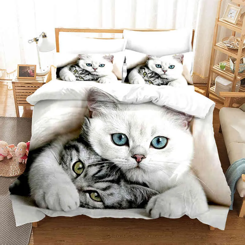 Bettbezug mit Tiermotiv, Katze, King-Size-Bett, Queen-Size-Bett, schwarz-weiß, lustiges, süßes Haustier-Kitty-Bettwäsche-Set für Kinder, Teenager, Erwachsene, modische, weiche Bettdecke