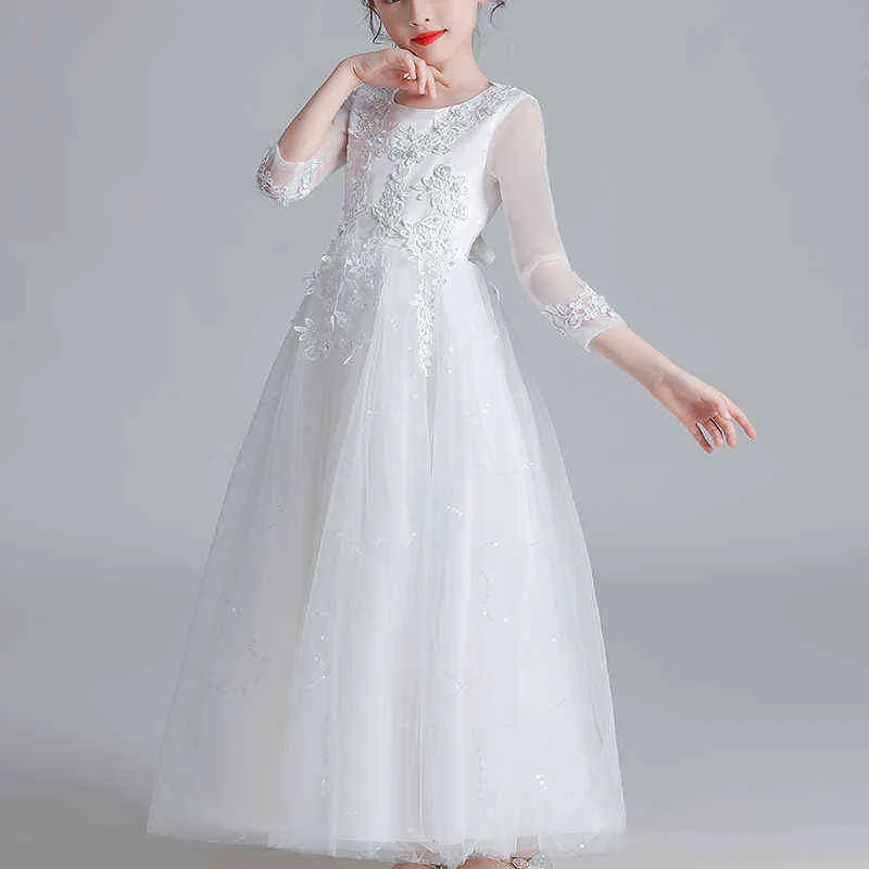 Filles robe de soirée mariage robe fleur robe princesse soirée été enfants maille manches robe Y220510