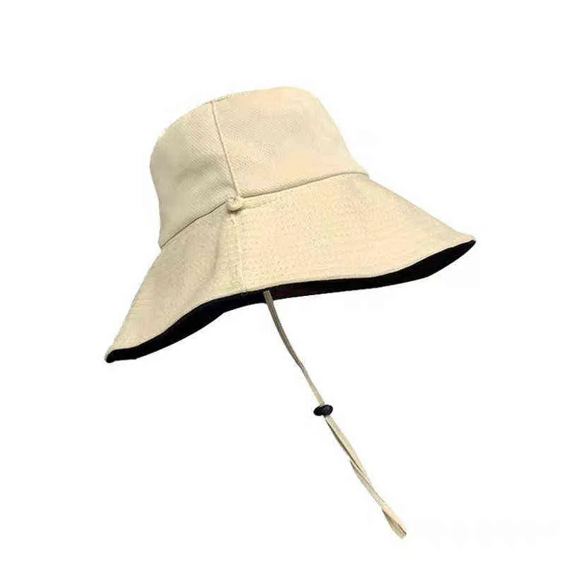 Kvinnors Bucket Hat Sommar Sun Hat Fashion Big Brim Bomullstrand Fiske Jaktlock Anti-UV Wide Brim Panama Fisherman Hat Visor G220418