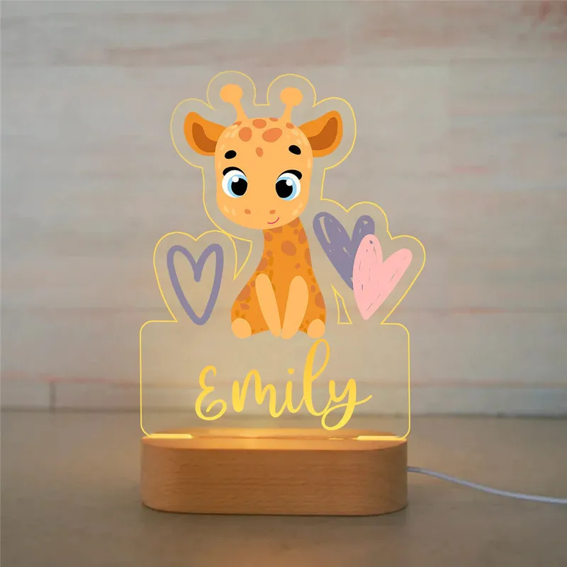 León personalizado tortuga oso jirafa LED USB luz de noche nombre personalizado Animal lámpara para bebés niños dormitorio decoración 220623