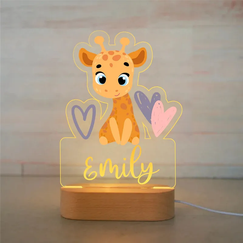 Tartaruga de leão personalizada Urso de girafa liderado USB Night Light Custom Nome Lamp Animal for Baby Kids Kids Bedroom Decoration 220623