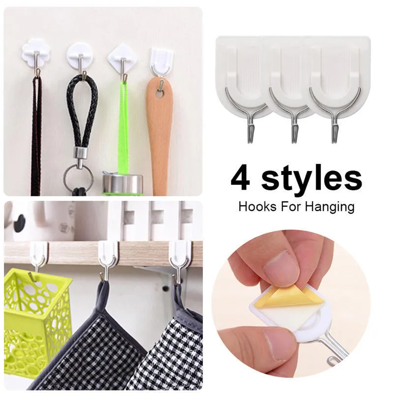 10 pièces crochets adhésifs muraux forts adhésifs rotatifs à 180 degrés sur crochets pour salle de bain cuisine porte-clés étagère suspendue 4 types 220527