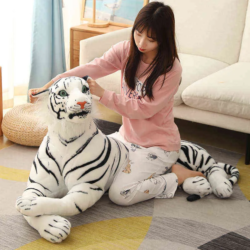 Pc Cm Big Size Siberian Tiger Plush Toy Simulation Animal Yellow and White Dolls Children kids Decor Birthday Gift J220704