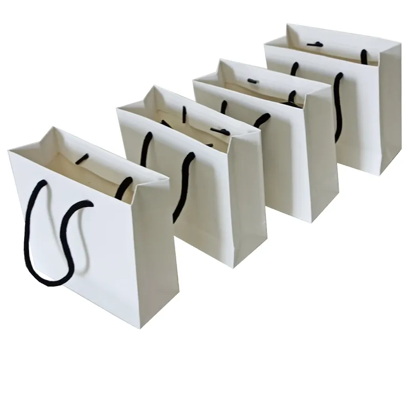 küçük hediye s paketleme sapı yeniden kullanılabilir kağıt alışveriş eko katlanabilir kalın beyaz şimdiki çanta özel 220704