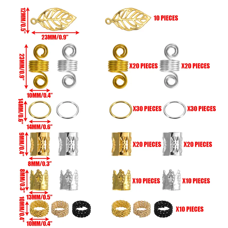 200 Stück Haarspule Dreadlocks Zopfringe Manschetten Perlen Diy Zubehör Schmuck Anhänger Perlenmanschette 220409